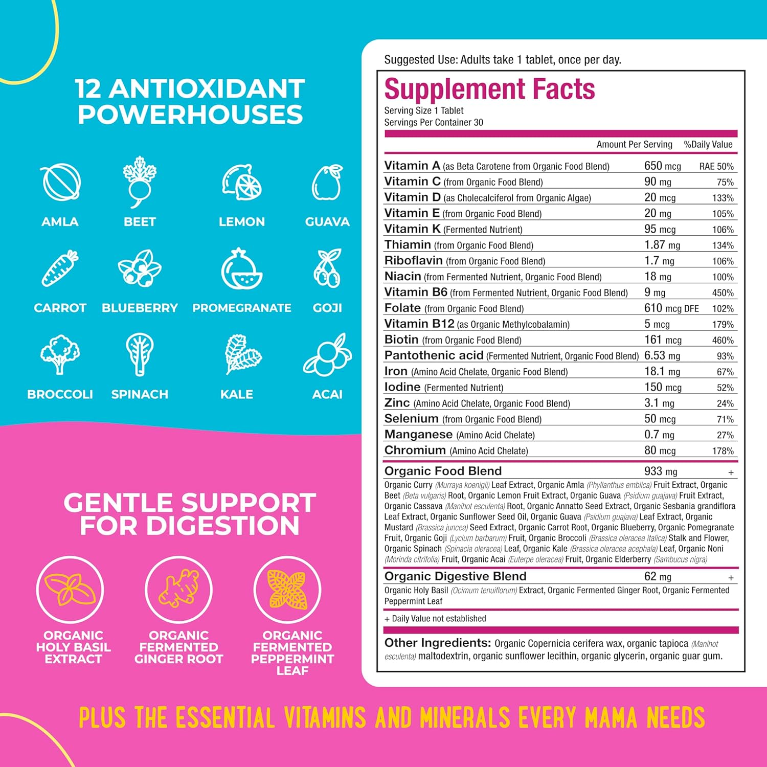 Prenatal Multivitamin by Mama Natural supplement facts