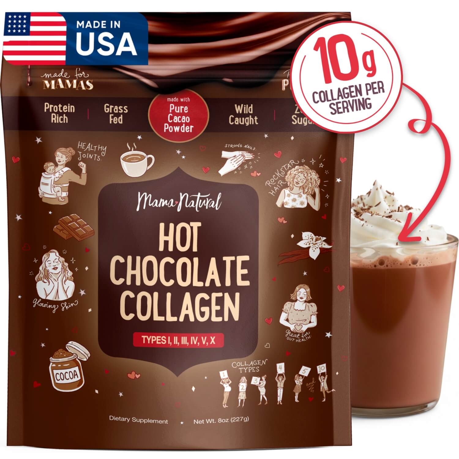Hot Chocolate Multi Collagen Protein, Made with Organic Cacao Powder