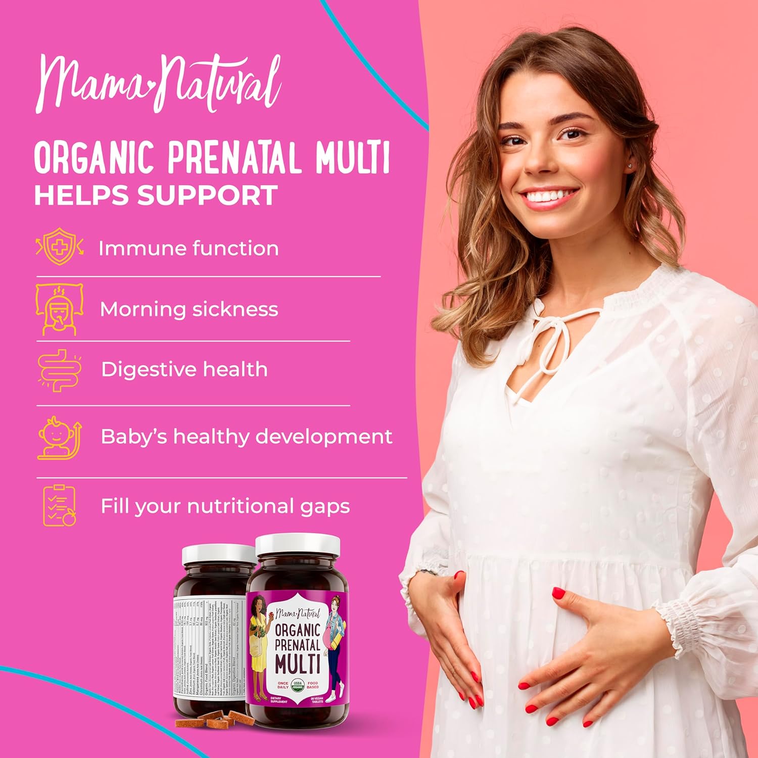 Prenatal Multivitamin by Mama Natural organic supports 