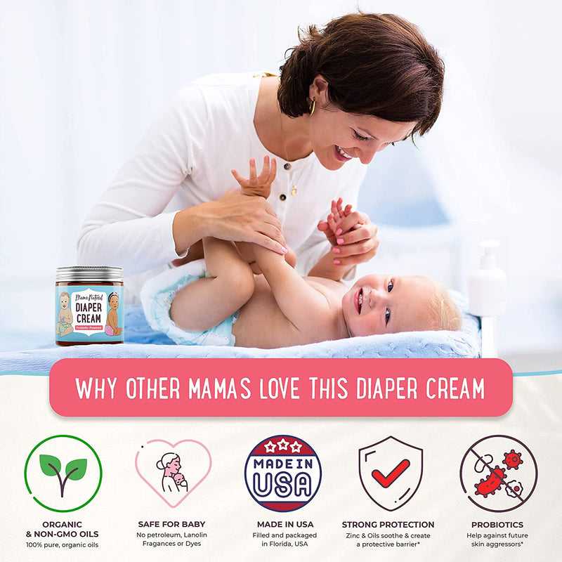 Organic Diaper Cream by Mama Natural is safe, made in USA and is powered by probiotics.